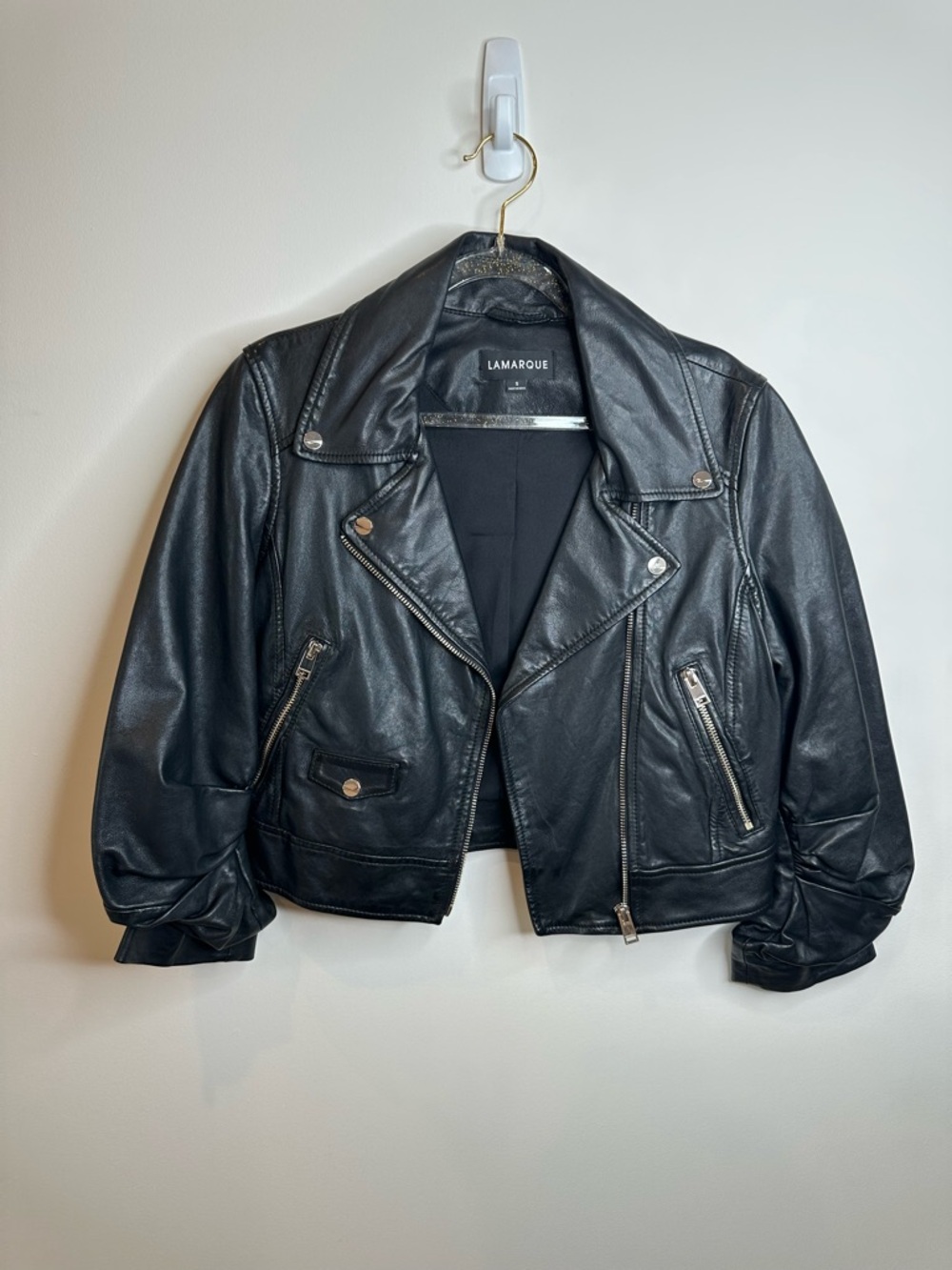 Lamarque Black Leather Moto Jacket with Zip Details 100% lamb leather - Picture 3 of 14